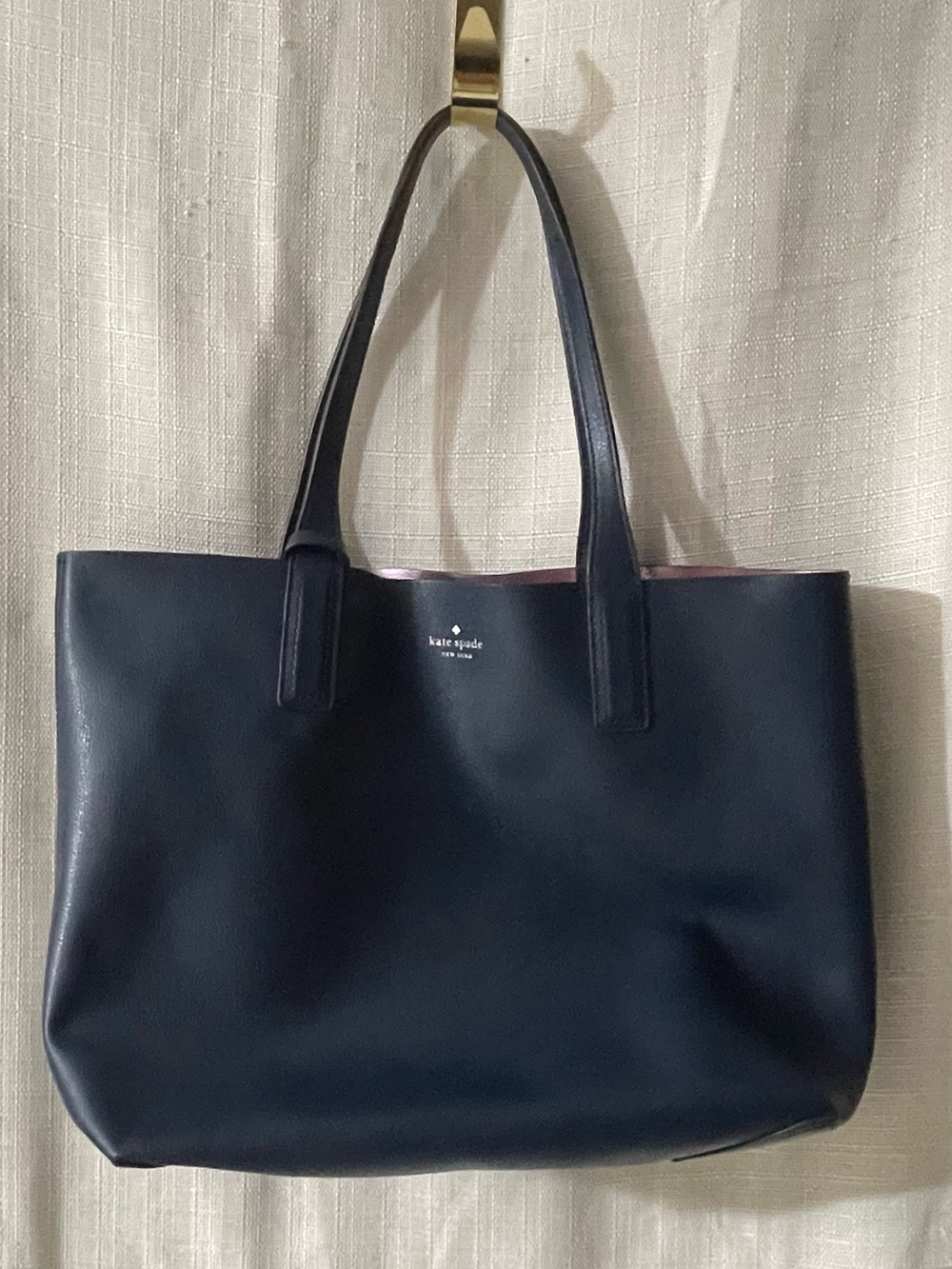 kate spade Navy Leather Tote with Pink Interior